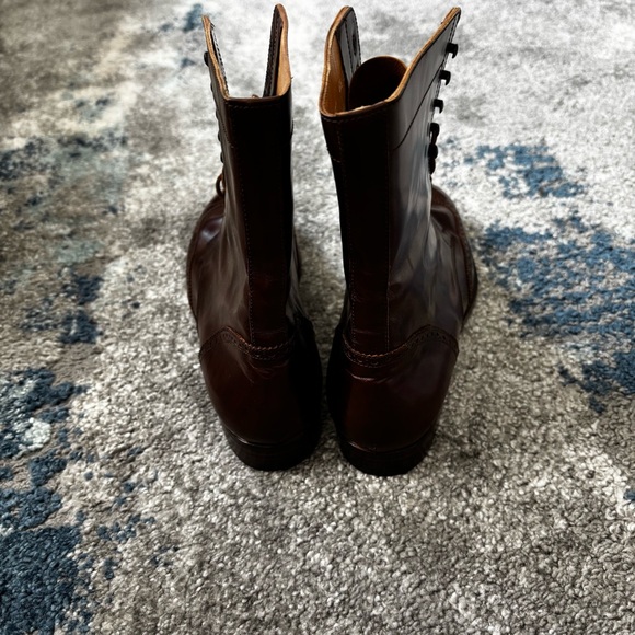Vintage Ralph Lauren collection Sz 8.5 Granny Lace Up tan calfskin Ankle Booties - Picture 3 of 8